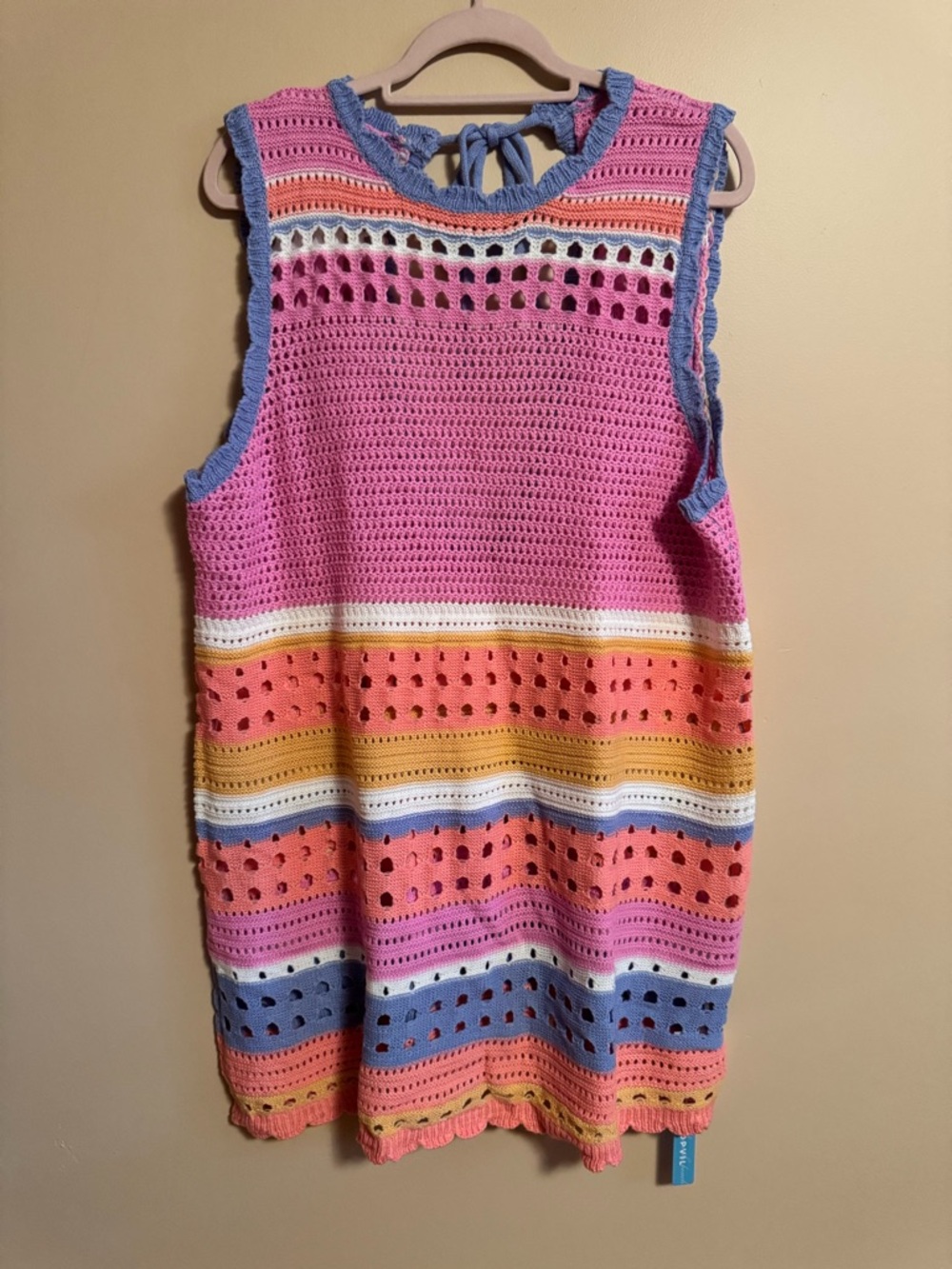 Crochet Stripe Women’s Swim Coverup - Pink Multi